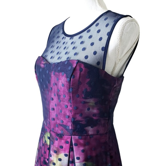 Karin Stevens Womens Sleeveless Sheer Polka Dot Overlay Multicolored Dress Sz 6 - Picture 2 of 8